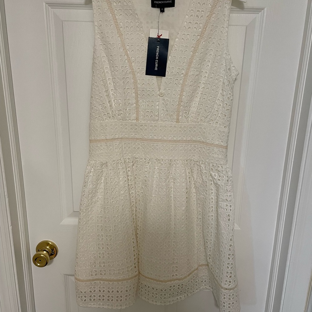 NWT French Curve White Eyelot Lace Mini Dress